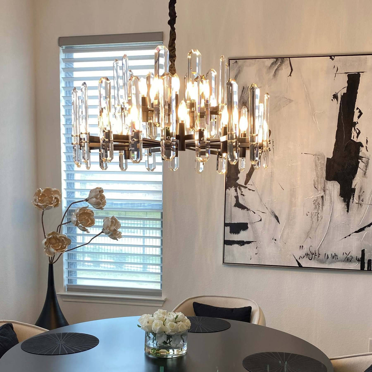 Mirello Prismed Crystal Round Chandelier 36"