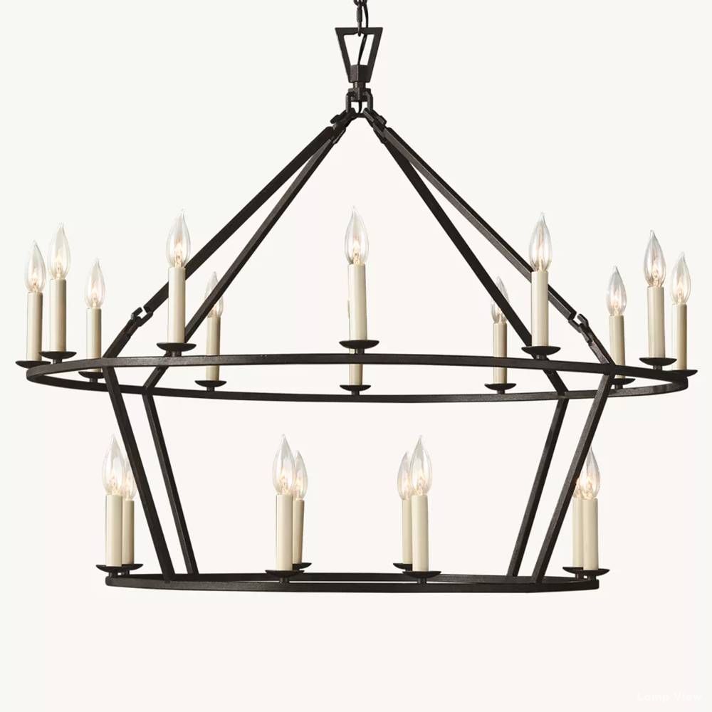 Hartwell Lantern Frame Two-Tier Round Chandelier 40"
