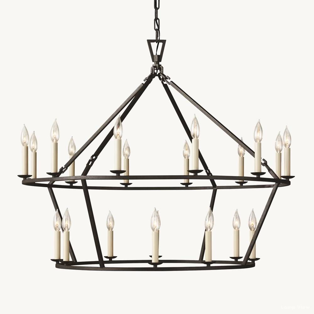 Hartwell Lantern Frame Two-Tier Round Chandelier 40"