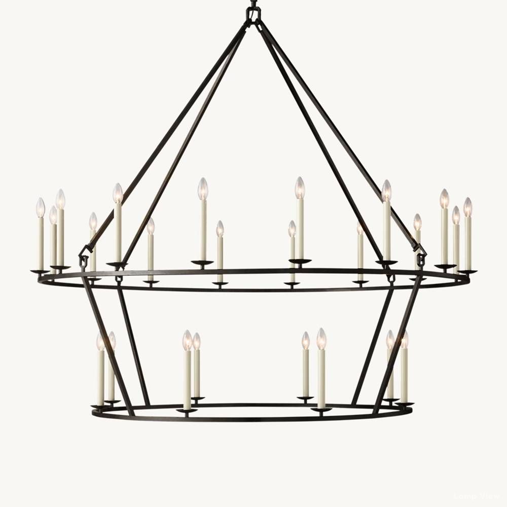 Hartwell Lantern Frame Two-Tier Round Chandelier 62"
