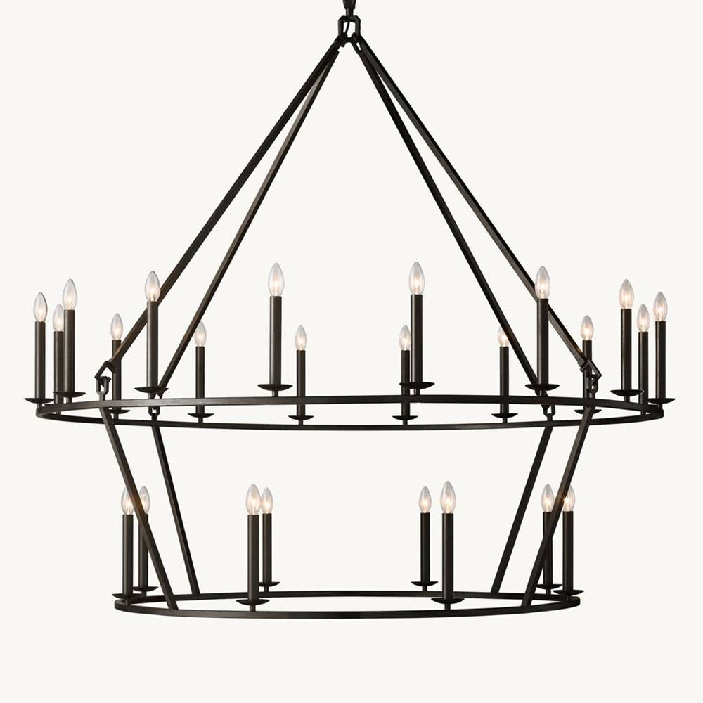 Hartwell Lantern Frame Two-Tier Round Chandelier 62"