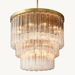 Cielo Ridged Glass Three-Tier Round Chandelier 36"