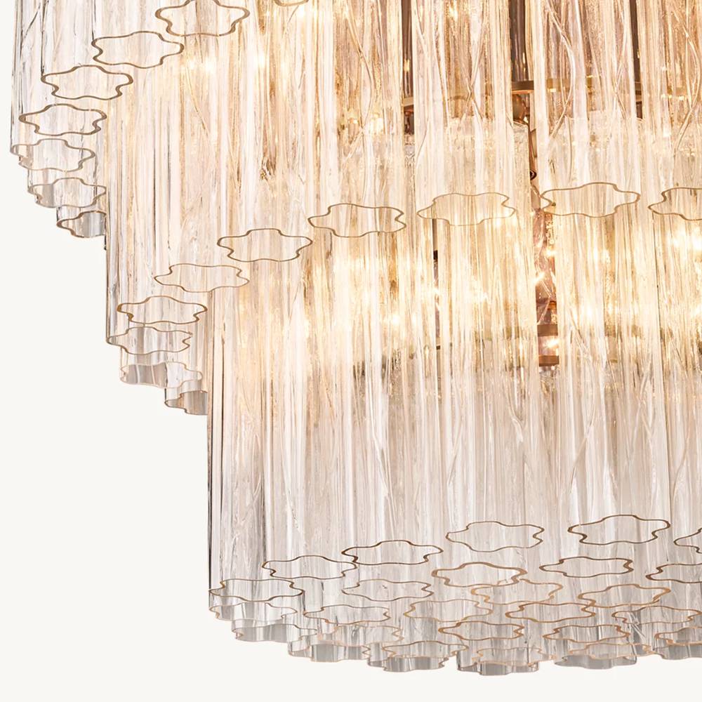 Cielo Ridged Glass Three-Tier Round Chandelier 36"