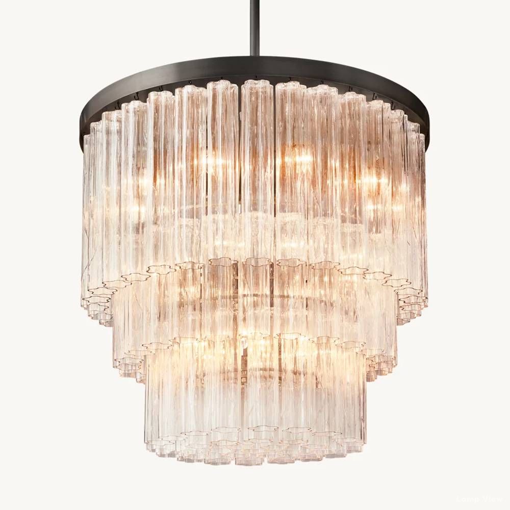Cielo Ridged Glass Three-Tier Round Chandelier 36"