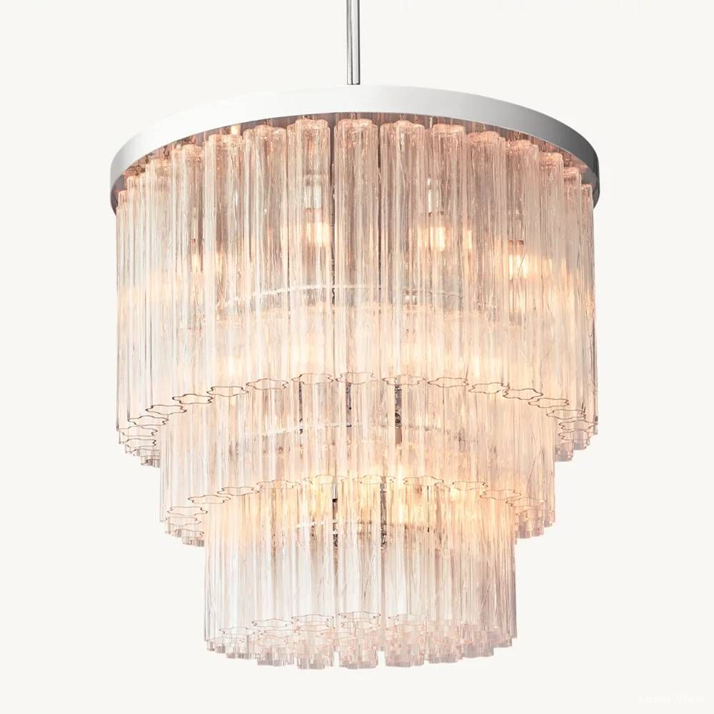 Cielo Ridged Glass Three-Tier Round Chandelier 36"