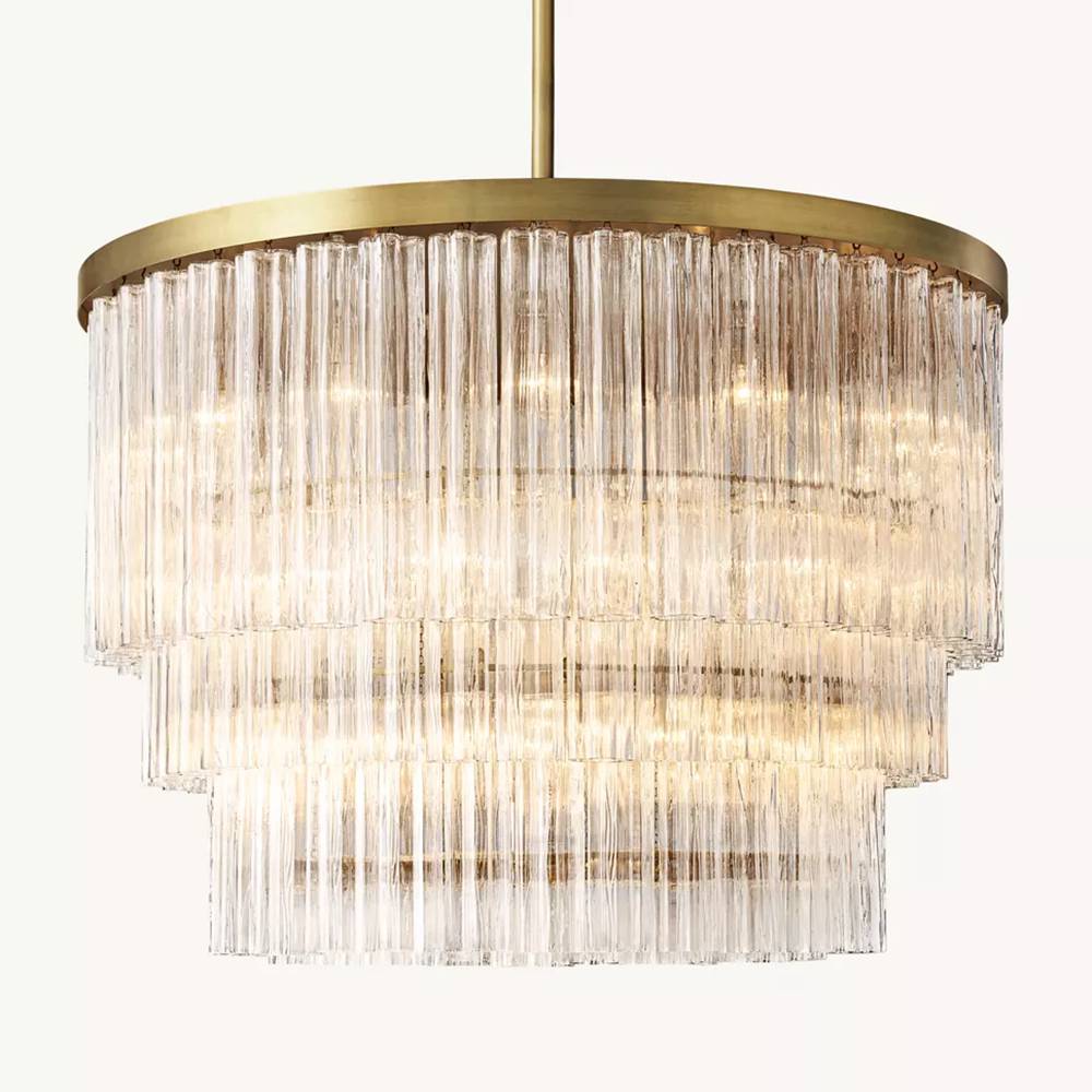 Cielo Ridged Glass Three-Tier Round Chandelier 48"