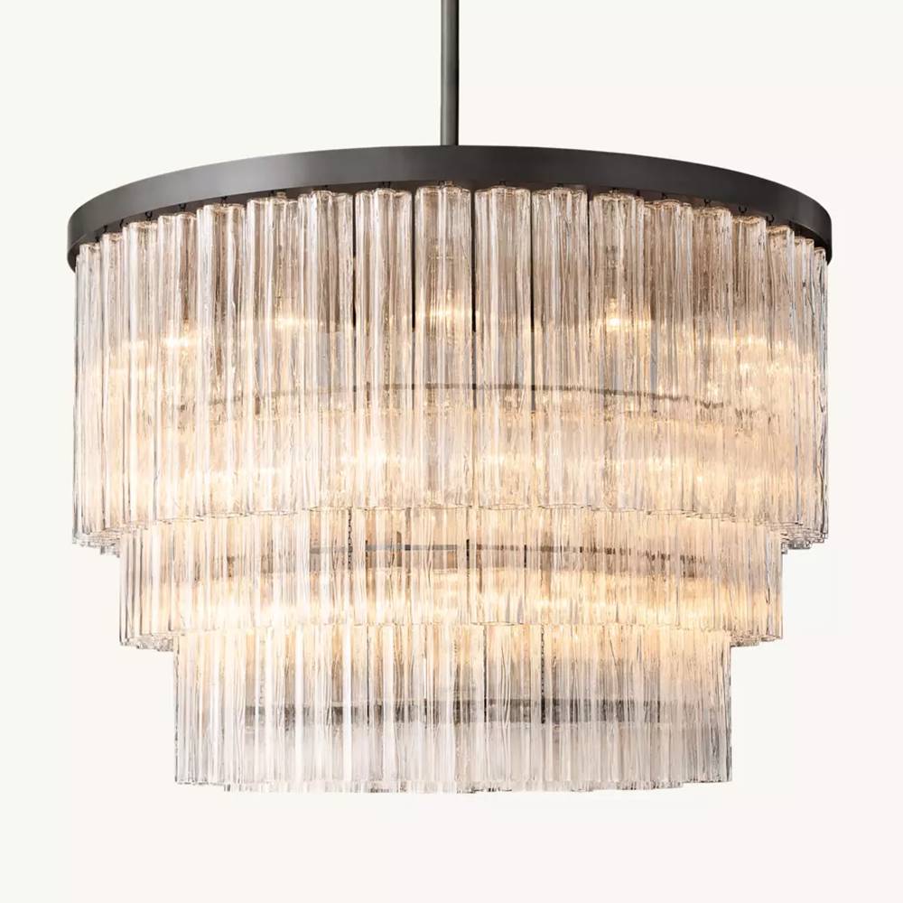 Cielo Ridged Glass Three-Tier Round Chandelier 48"