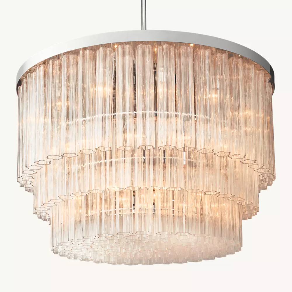 Cielo Ridged Glass Three-Tier Round Chandelier 48"