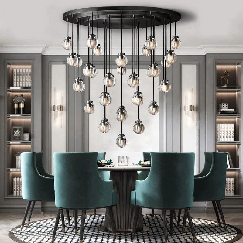 Pearl Shimmering Crystal Round Chandelier 60"