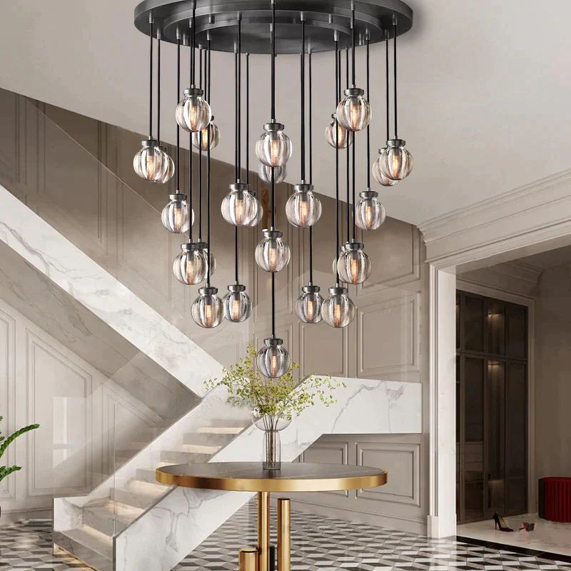 Pearl Shimmering Crystal Round Chandelier 60"