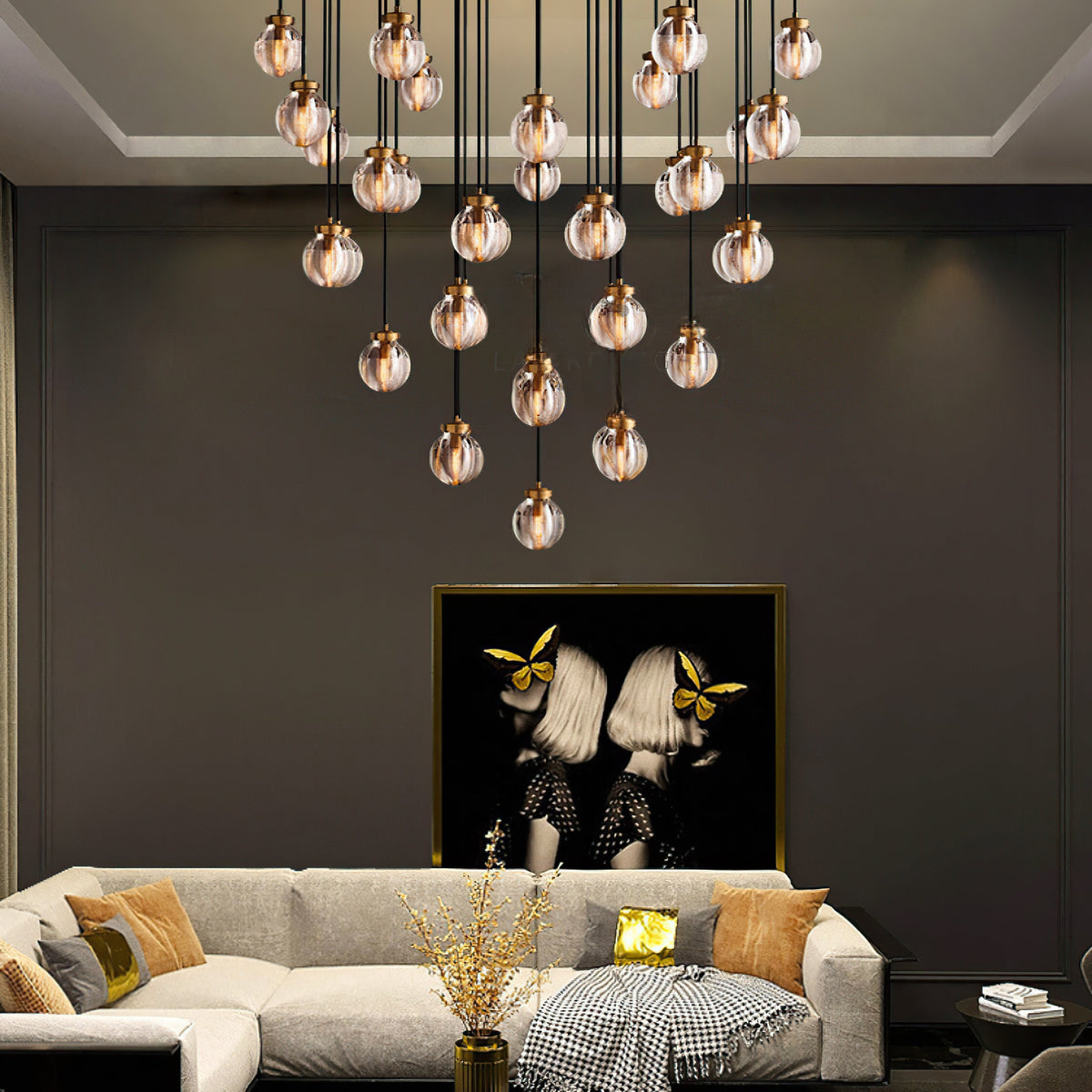 Pearl Shimmering Crystal Round Chandelier 22"