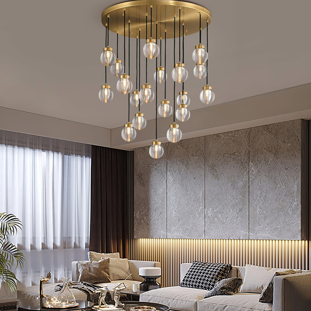 Pearl Shimmering Crystal Round Chandelier 48"