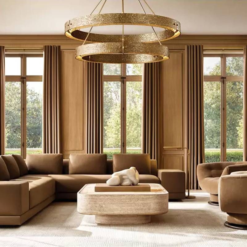 Vouvray Distressed Brass Two-Tier Round Chandelier 48"