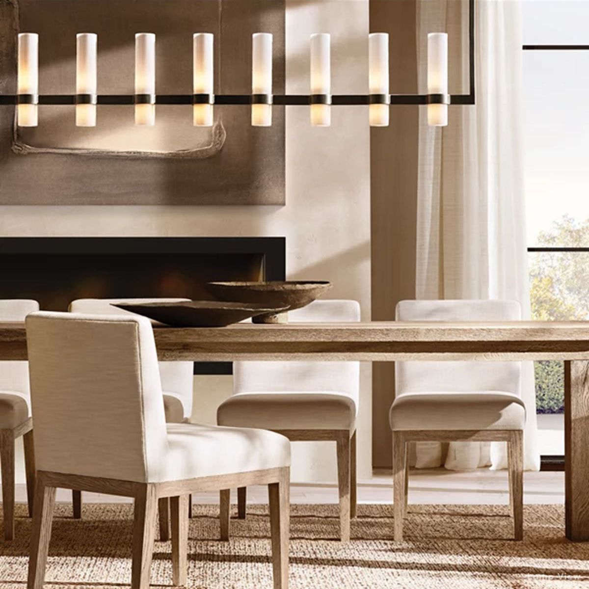 Ravelle Milk Glass Linear Chandelier 73"