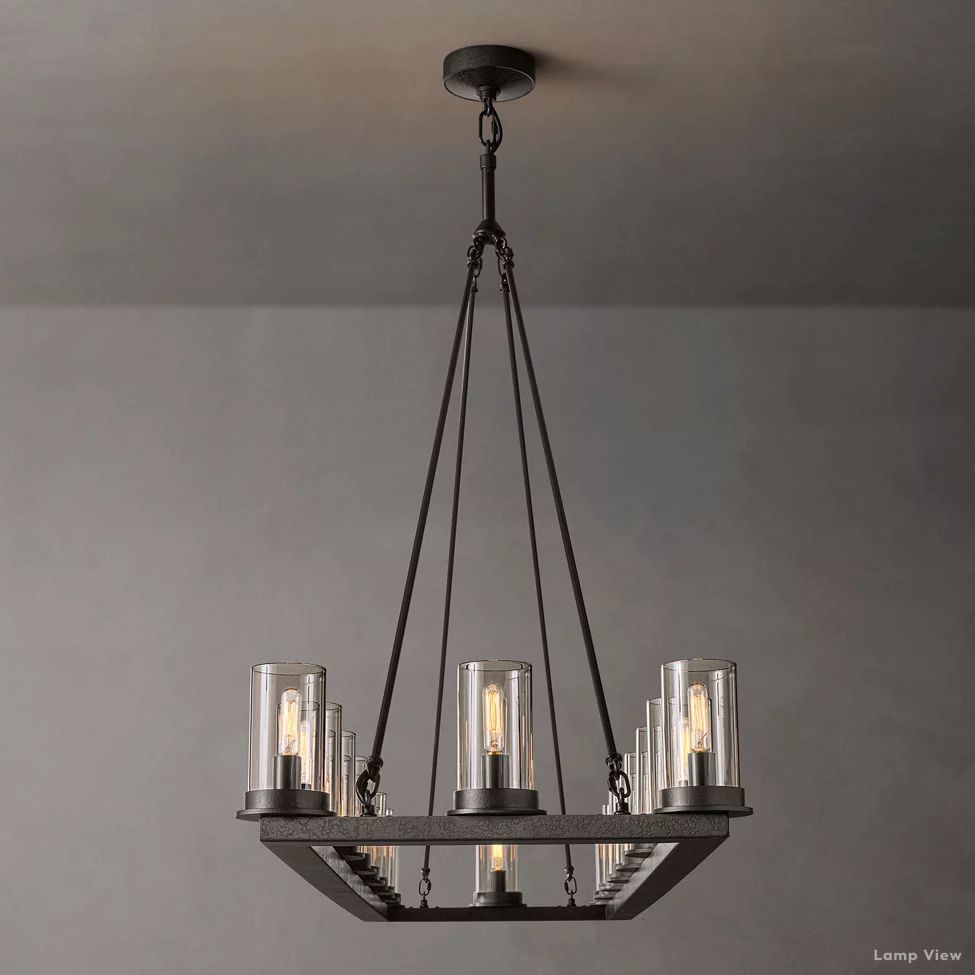 Ondra Charred Metal Linear Chandelier 72"