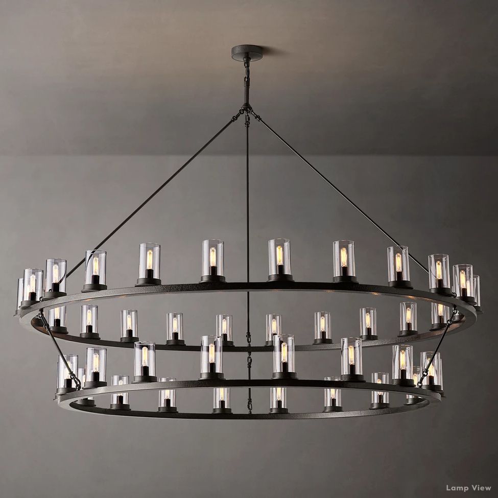 Ondra Charred Metal Two-Tier Round Chandelier 72"