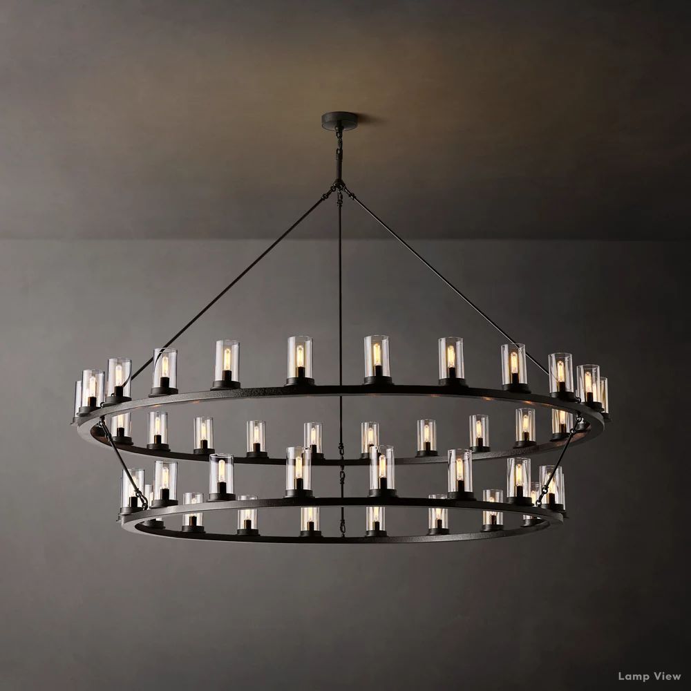 Ondra Charred Metal Two-Tier Round Chandelier 72"