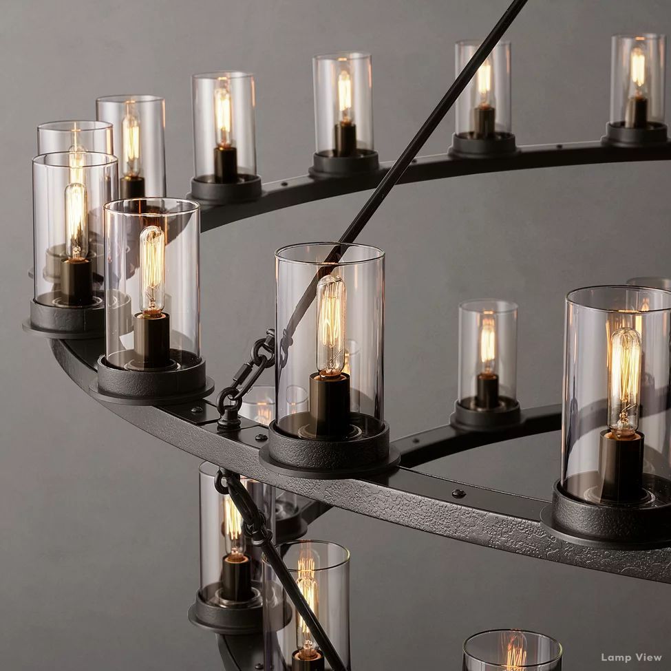 Ondra Charred Metal Two-Tier Round Chandelier 72"