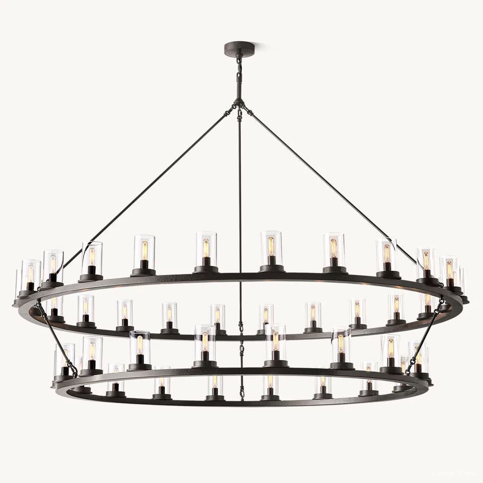 Ondra Charred Metal Two-Tier Round Chandelier 72"
