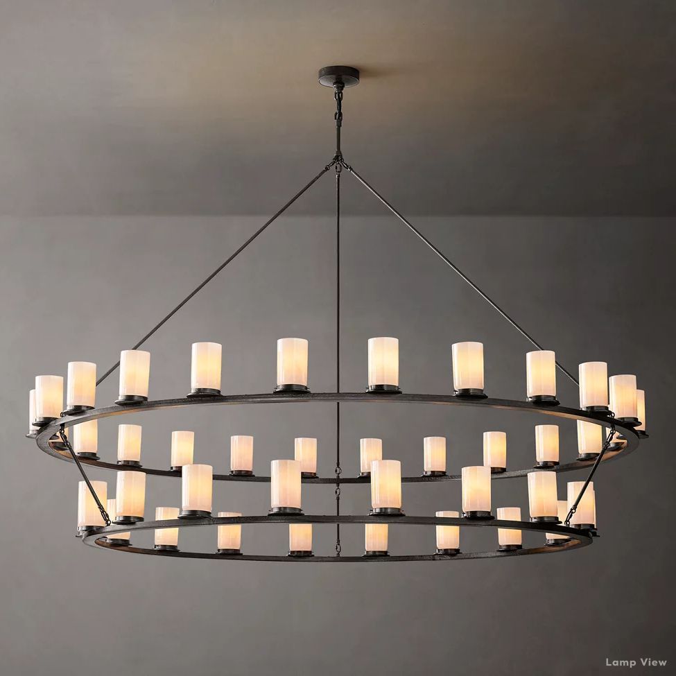 Ondra Charred Metal Two-Tier Round Chandelier 72"
