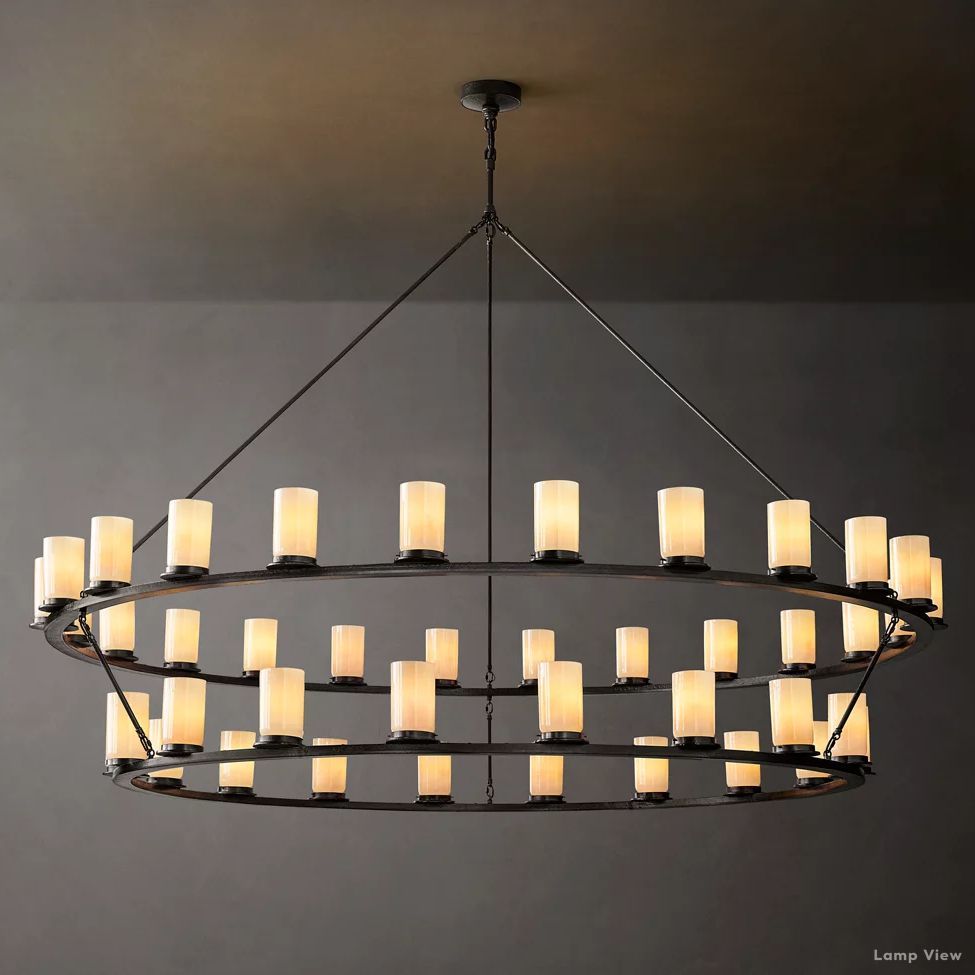 Ondra Charred Metal Two-Tier Round Chandelier 72"