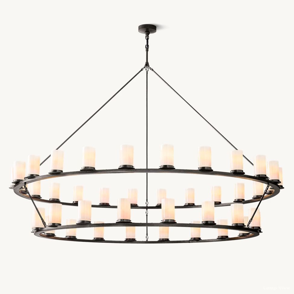 Ondra Charred Metal Two-Tier Round Chandelier 72"