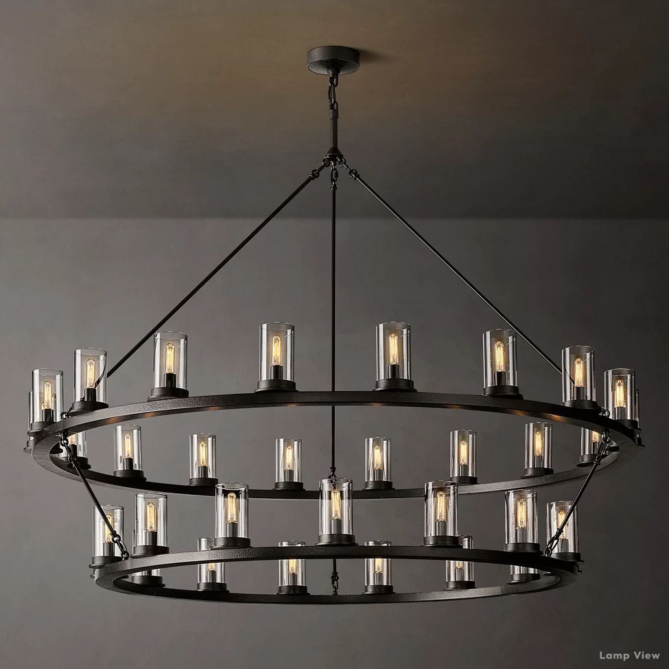 Ondra Charred Metal Two-Tier Round Chandelier 60"