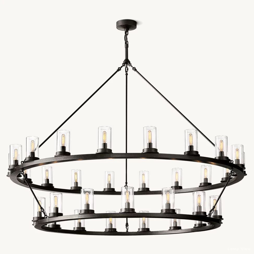 Ondra Charred Metal Two-Tier Round Chandelier 60"