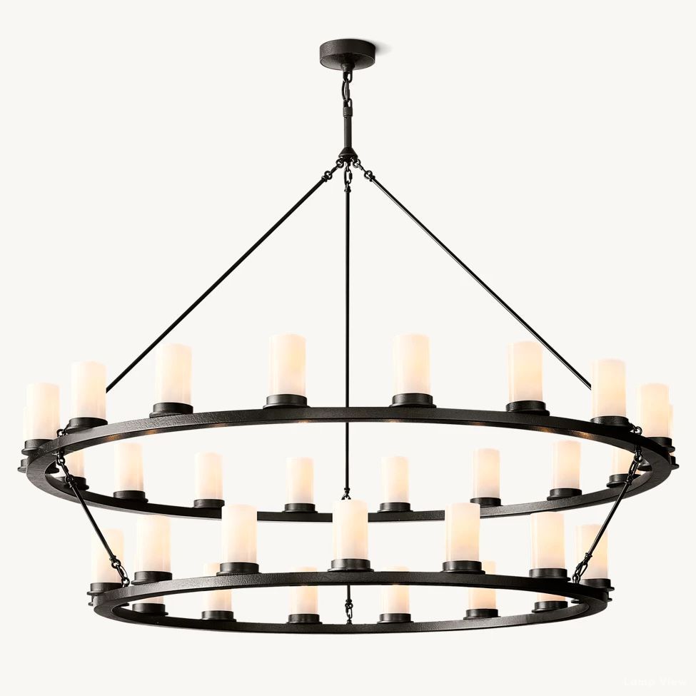 Ondra Charred Metal Two-Tier Round Chandelier 60"