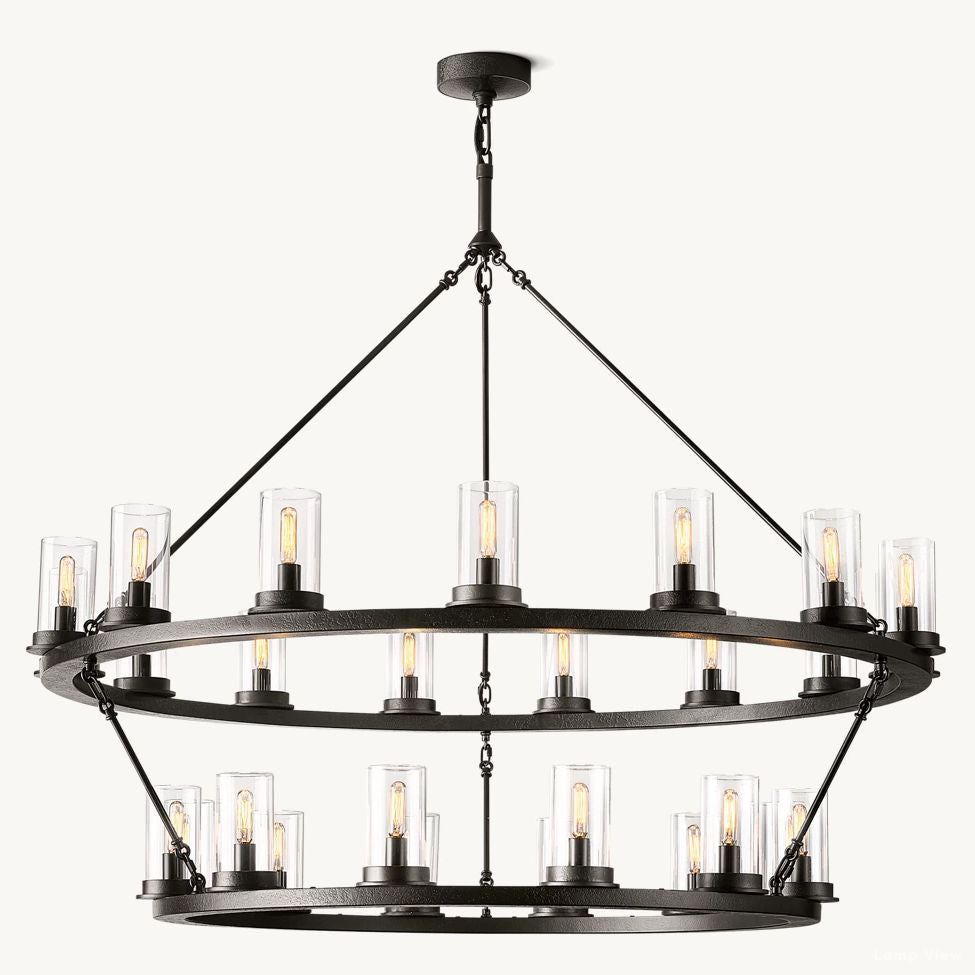 Ondra Charred Metal Two-Tier Round Chandelier 48"