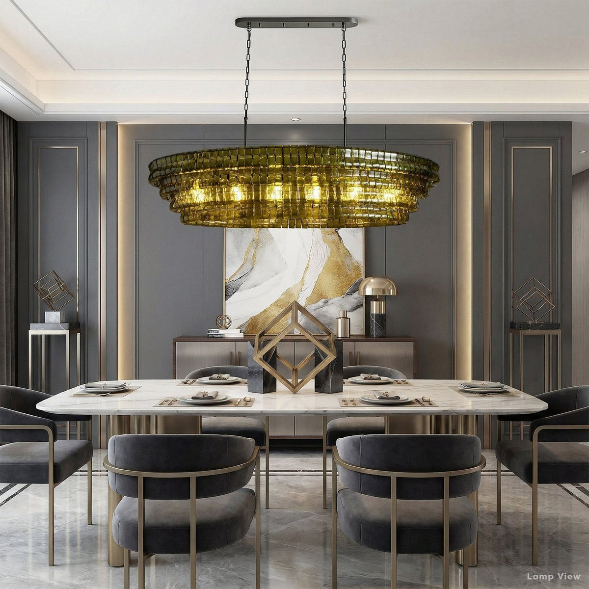 Ghiaccio Artisanal Glass Oval Chandelier