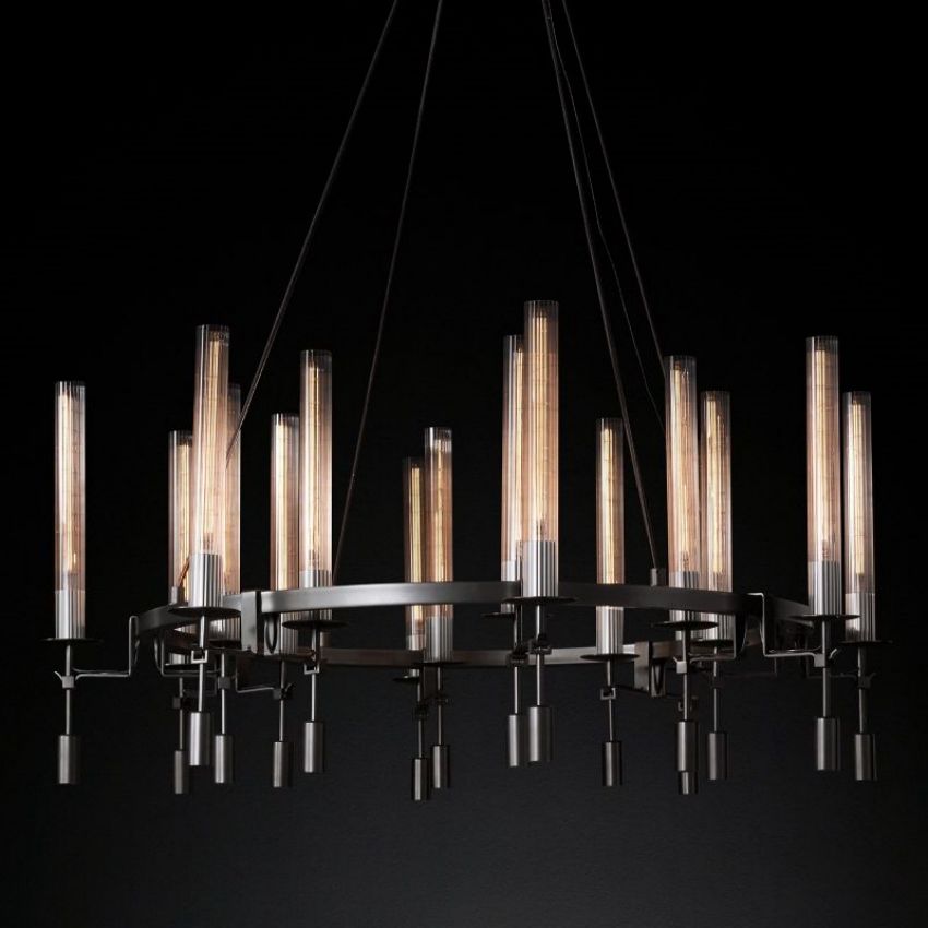 Fontanelle Modernist Glass Round Chandelier 46"