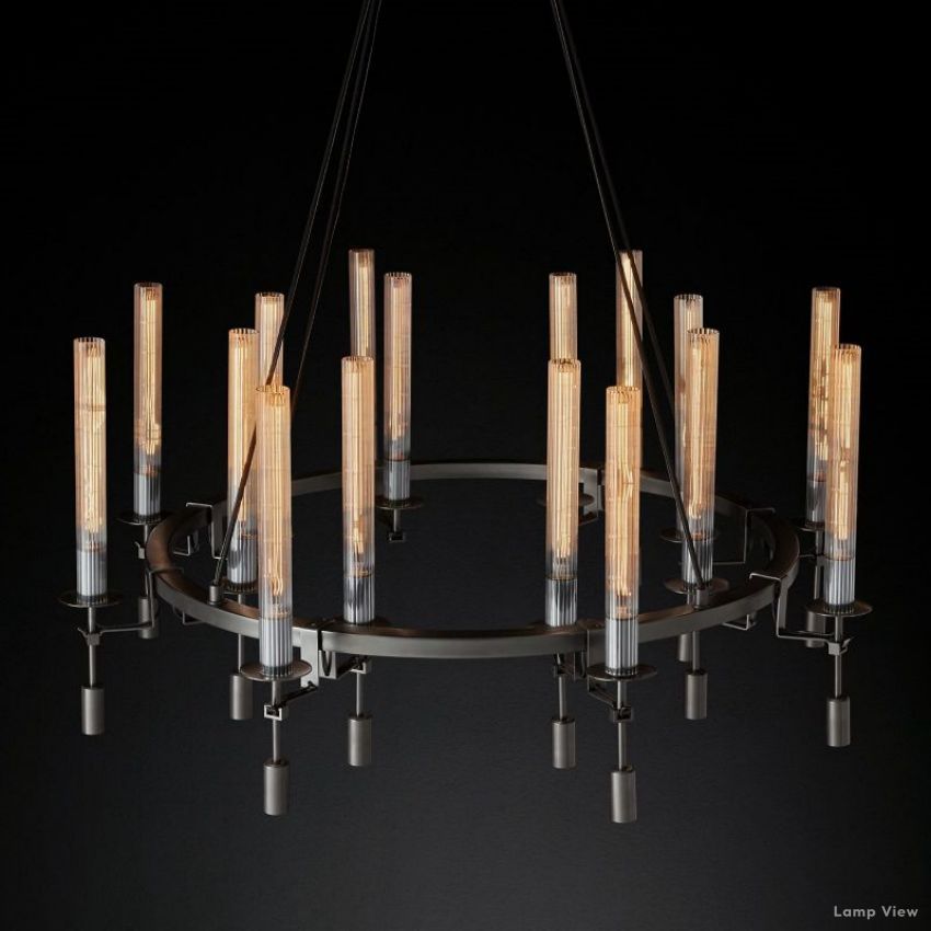 Fontanelle Modernist Glass Round Chandelier 46"