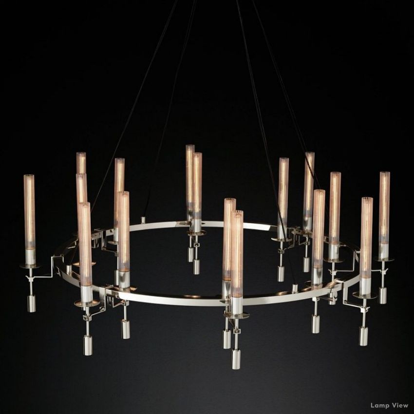 Fontanelle Modernist Glass Round Chandelier 58"