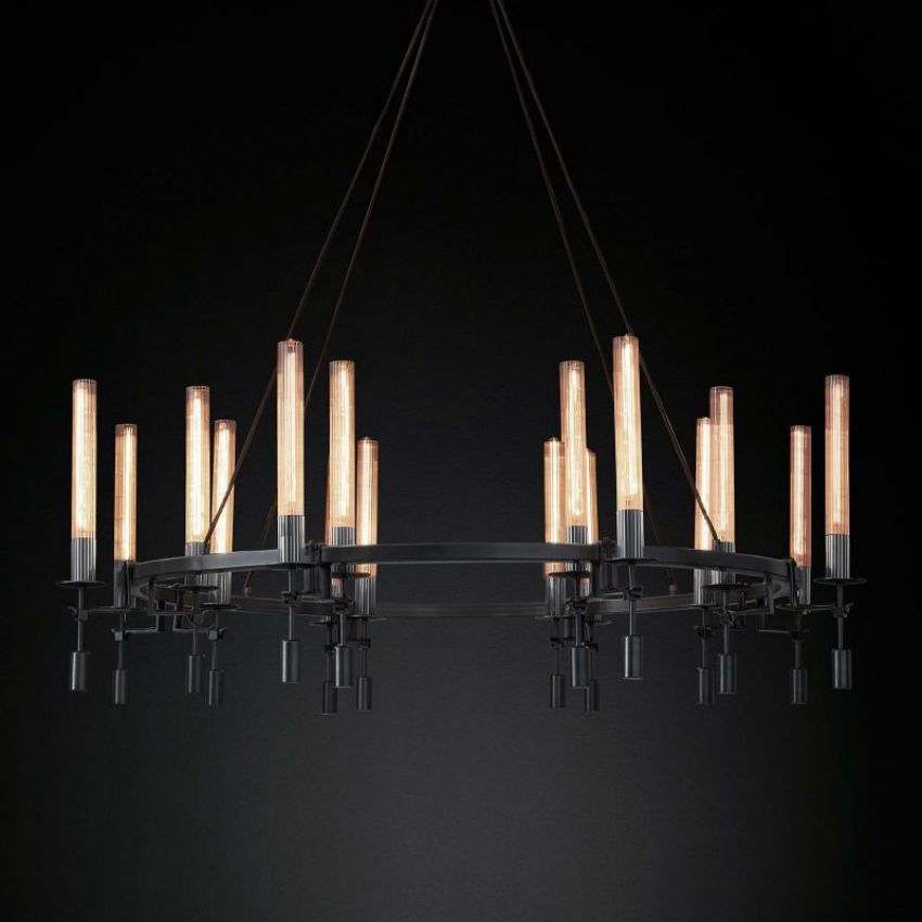Fontanelle Modernist Glass Round Chandelier 58"