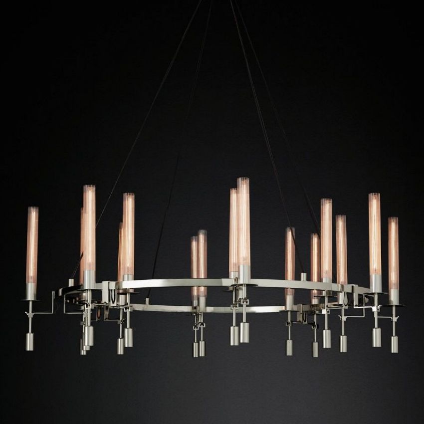 Fontanelle Modernist Glass Round Chandelier 58"