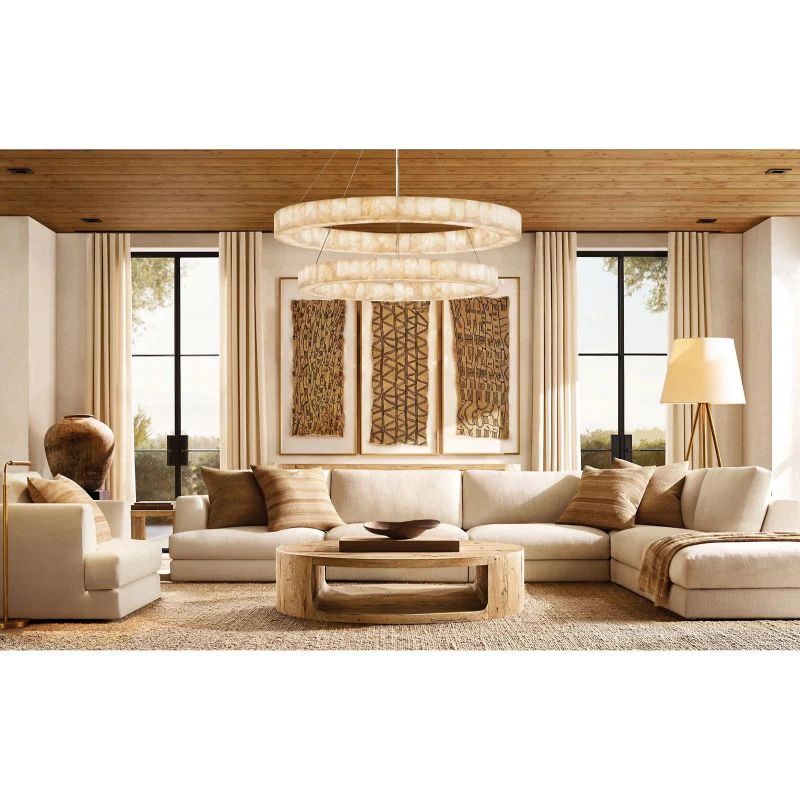 Rivage Lueur Alabaster Two-Tier Round Chandelier 60"