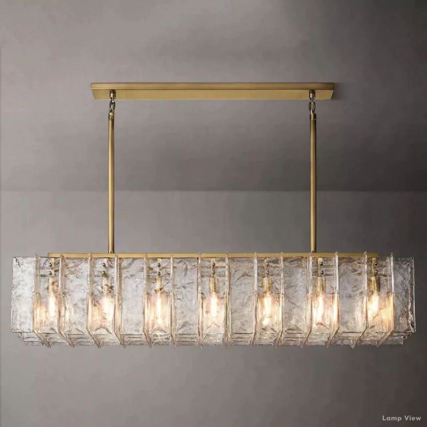 Lattice Contoured Glass Rectangular Chandelier 67"