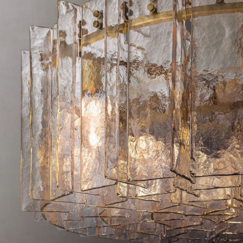 Lattice Contoured Glass Round Chandelier 37"