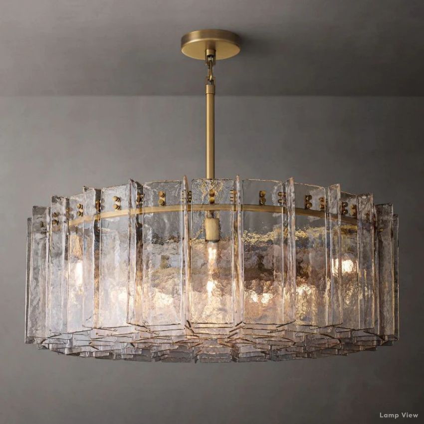 Lattice Contoured Glass Round Chandelier 60"