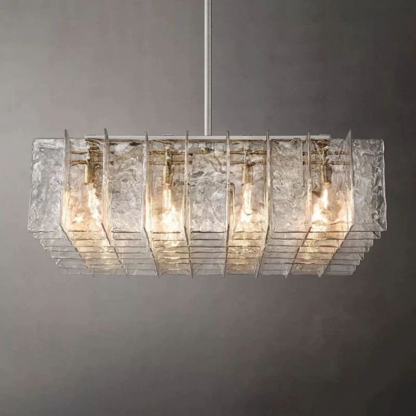 Lattice Contoured Glass Square Chandelier 49"