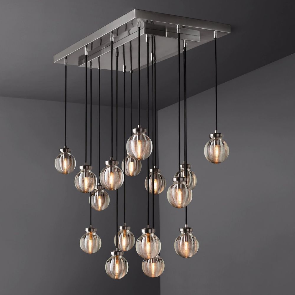 Pearl Shimmering Crystal Rectangle Chandelier 36"