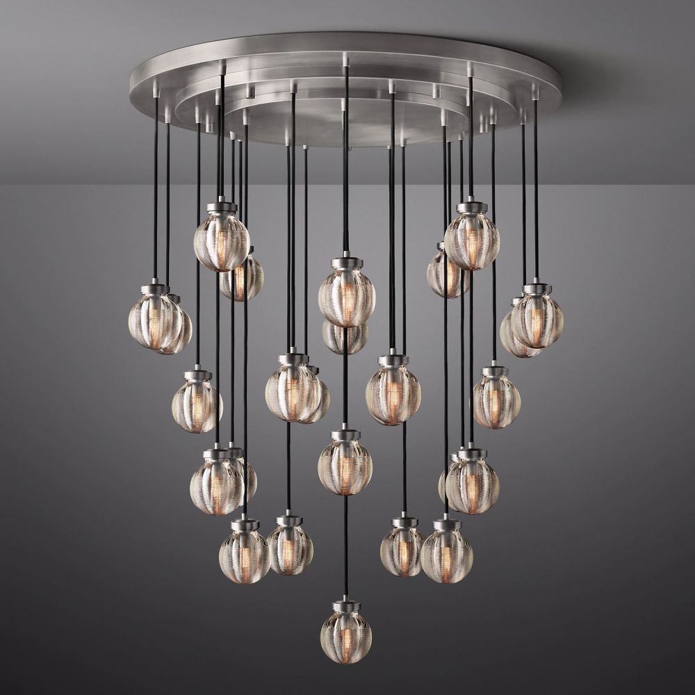Pearl Shimmering Crystal Round Chandelier 38"
