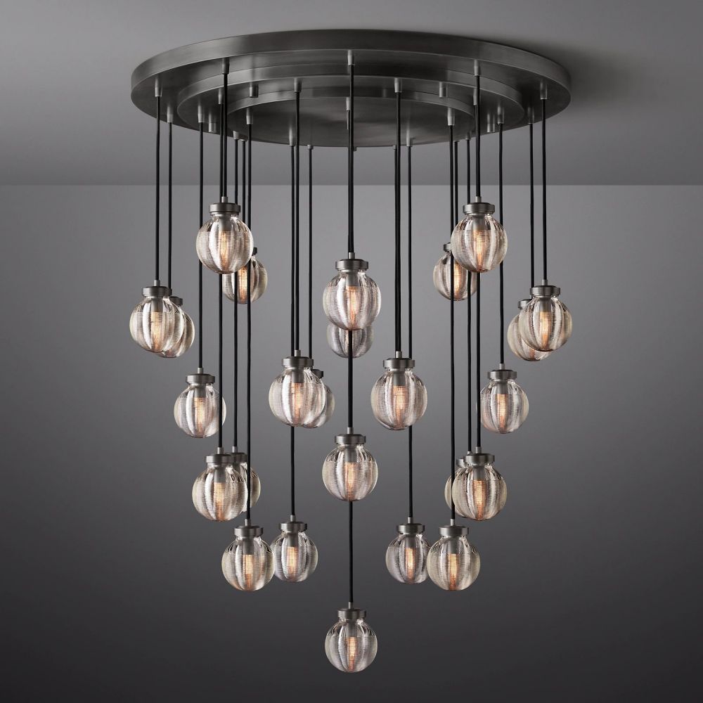 Pearl Shimmering Crystal Round Chandelier 38"