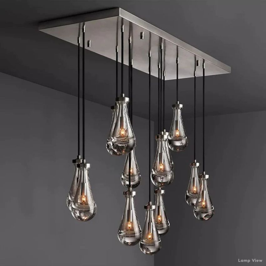 Rain Waterfall Glass Rectangular Chandelier 54"