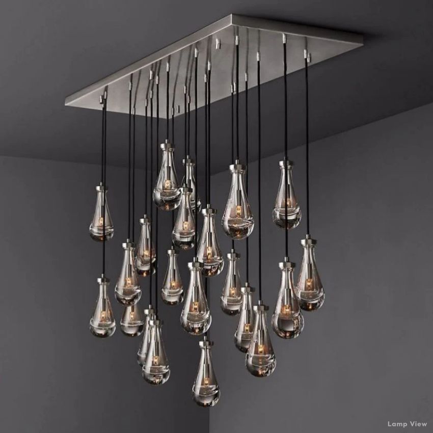 Rain Falling Glass Rectangular Chandelier 72"