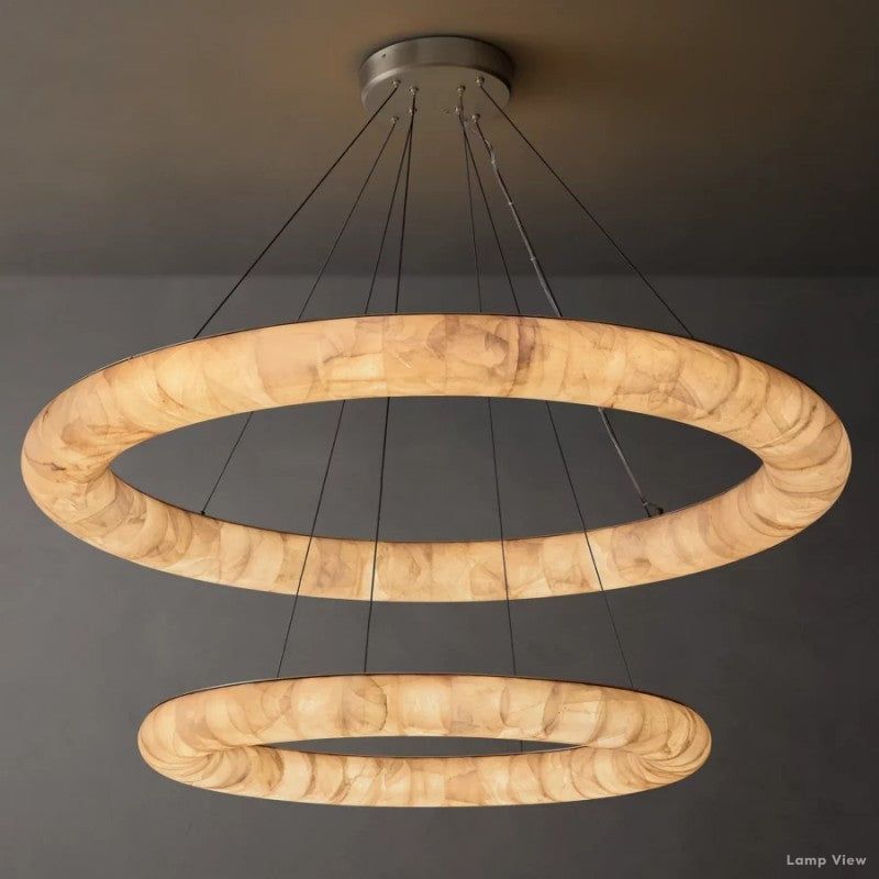 Rivage Lisse Alabaster Two-Tiered Round Chandelier 61"