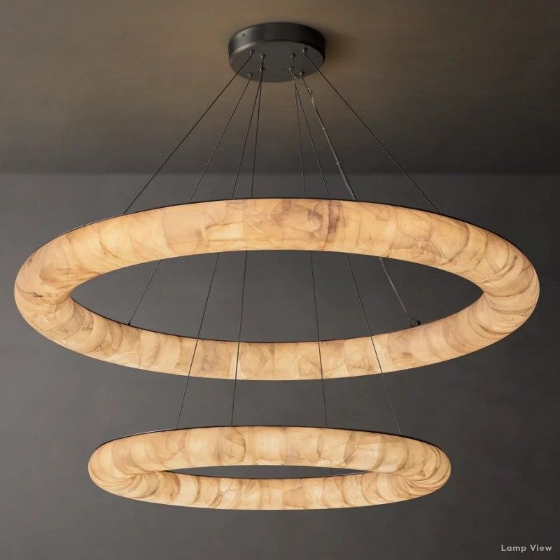 Rivage Lisse Alabaster Two-Tiered Round Chandelier 61"