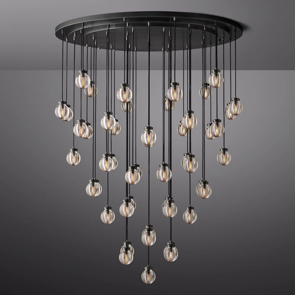 Pearl Shimmering Crystal Round Chandelier 60"