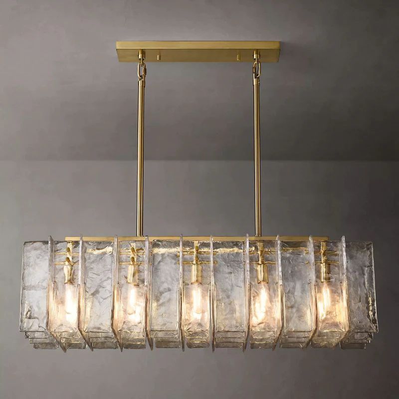 Lattice Contoured Glass Rectangular Chandelier 49"